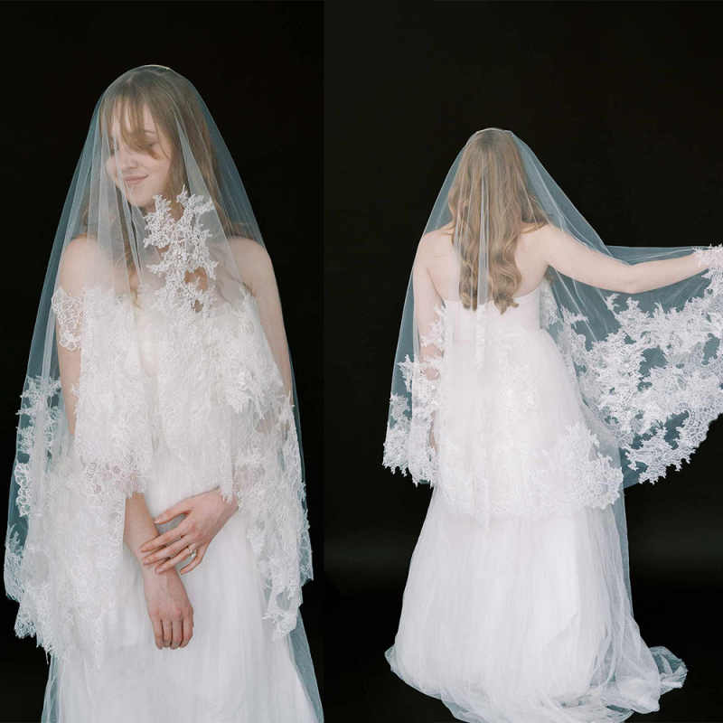 Princess Short Bridal Veils Lace Appliques Lace Edge One Layer With Comb Wedding Veil Wedding Accessories Customized