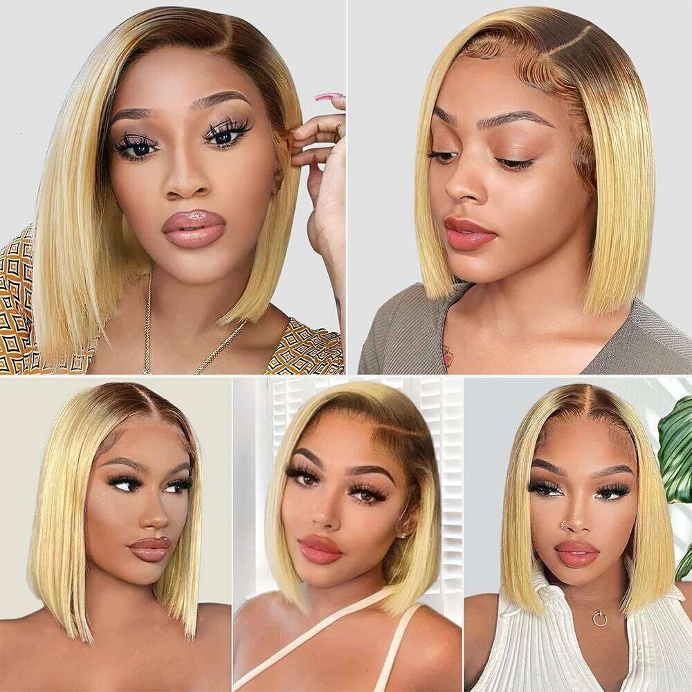 Bob 13X4 13X6 HD Lace Front Wig Human Hair 16 Inch 200% Density 613 Short Straight Blonde Wigs For Black Women