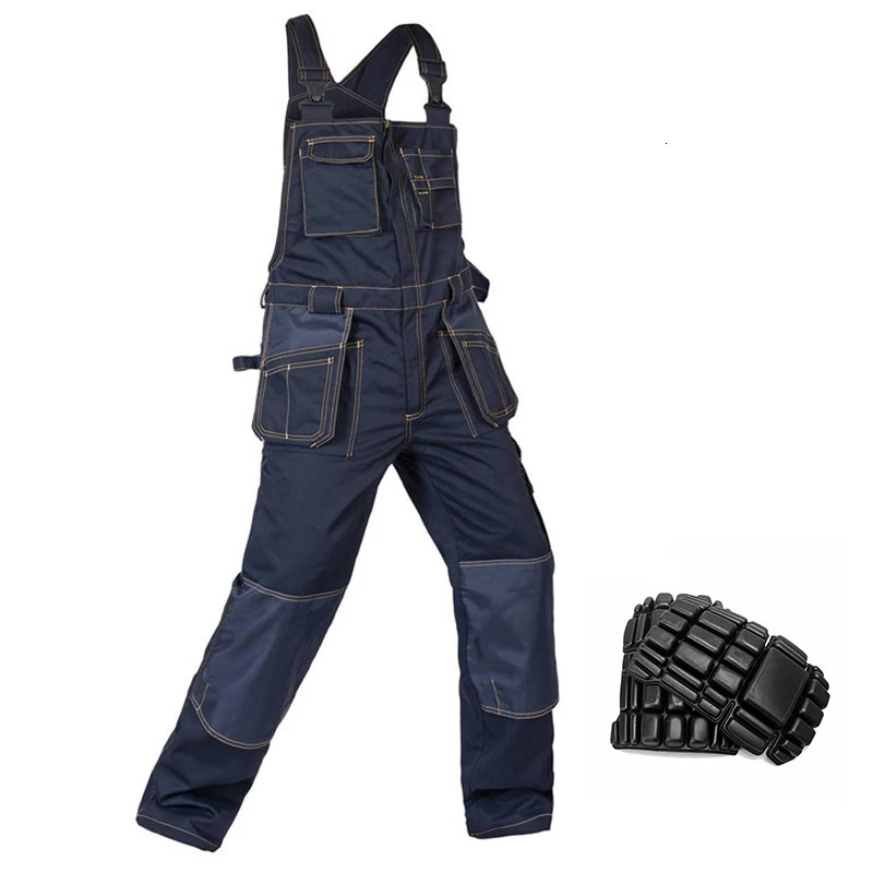 Workwear Overalls Work Bib and Brace Overall Pants Trousers Garage Dungarees Multi Pocket Mechanic with Knee Pads 250804