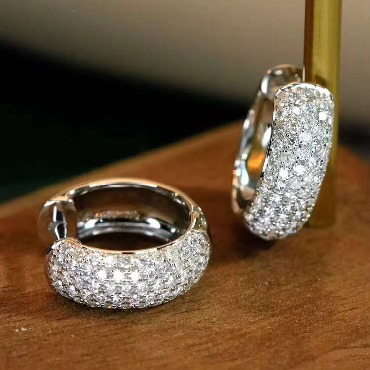 Made in China High End Earring 14k Real Gold with Iced Out 5rows Moissanite Diamond Hoop Earring for Trendy Lady Jewelry