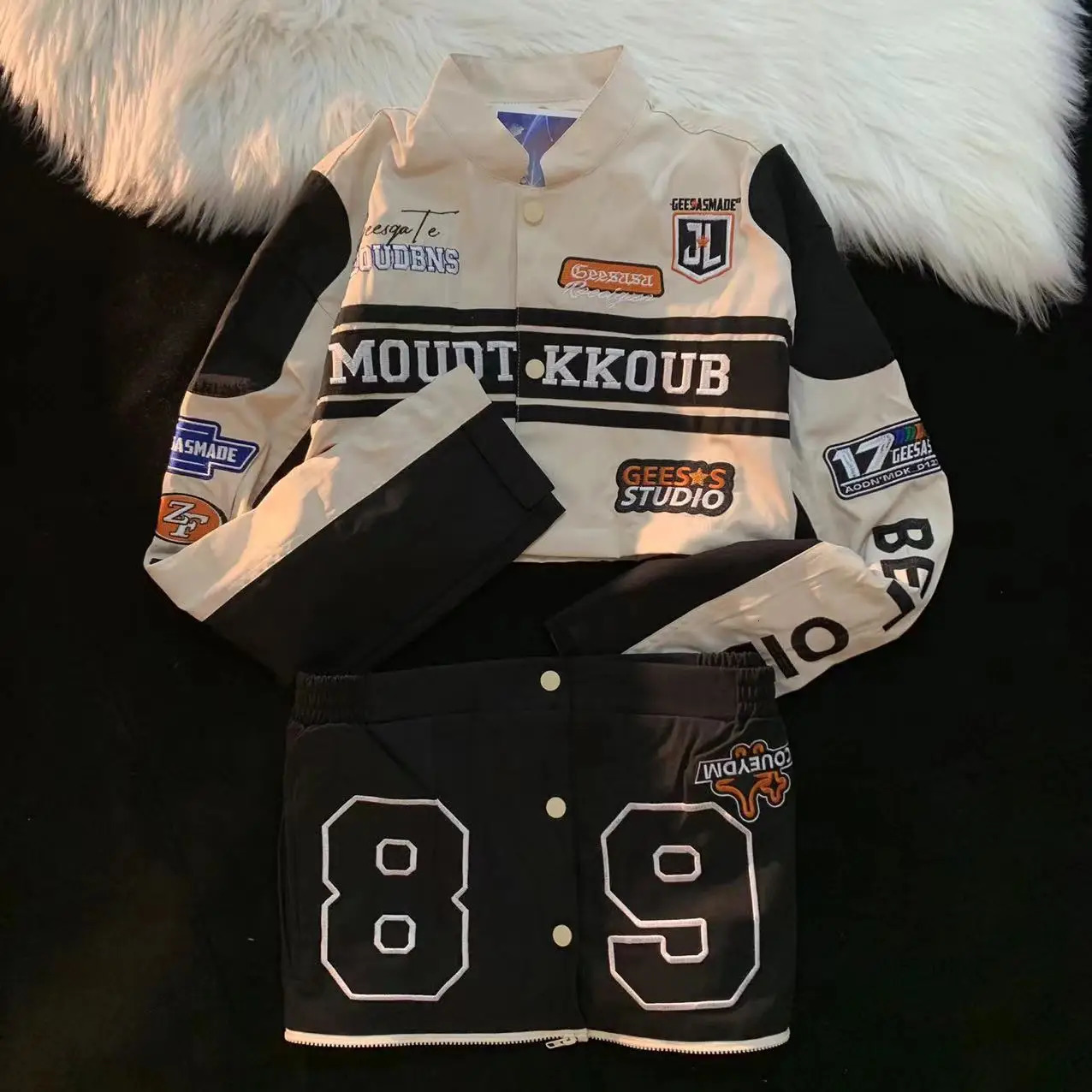 stylish womens clothes removable two pieces kpop korean streetwear varsity baseball uniform Motorcycle jacket Girls Racing Suit 250805