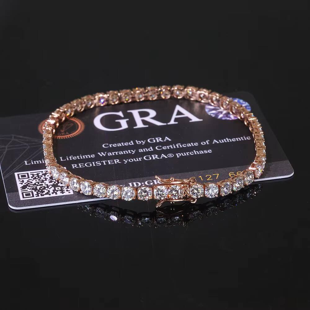 VVS Moissanite Tennis Bracelet Women Iced Out Round Brilliant Cut 925 Silver Rose Gold Plated Jewelry Gift for Party