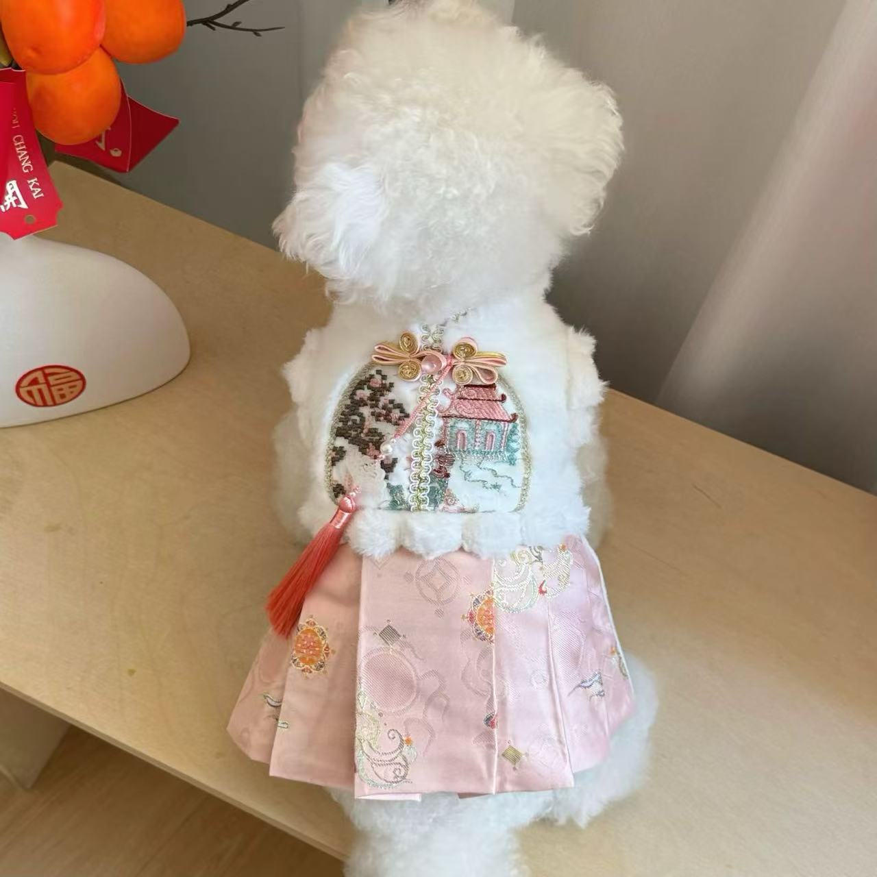 T918 Cat clothes horse face skirt autumn and winter kitten princess skirt New Year winter Chinese style pet puppy New Year Hanfu