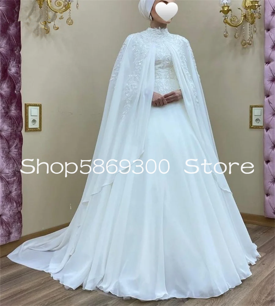 Muslim Wedding Dress Dubai Arabian Appliques Lace White Country Islamic Turkey Bridal Gowns Long Sleeve Bride Customized
