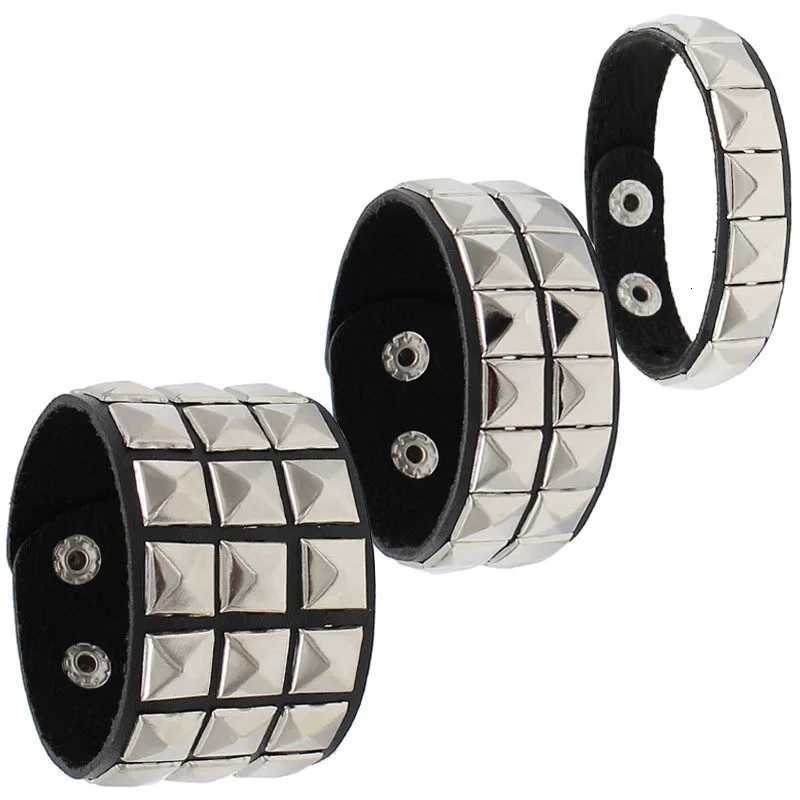 2023 New Gothic Punk PU Leather Bracelet 3 Row Cuspidal Spikes Rivet Chains Bracelet for Women Mens Friends Jewelry W250807