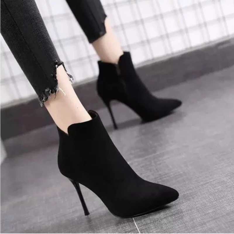 Short Shoes for Women Womens Ankle Boots Very High Heels Footwear Pointed Toe Pink Suede Booties Heeled Sexy Chic and Elegant XJ250807