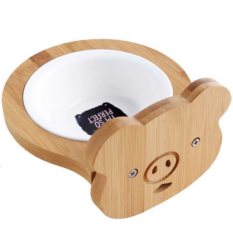 New Hanging Ceramics Puppy Cat Dog Pet Food Water Single Bowl with Wooden Frame Pets Supplies Feeding Feeder Height Adjustable Y250806