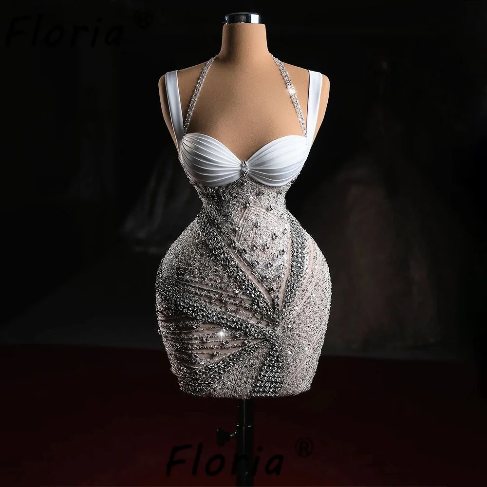 Sexy Mini Evening Dresses For Women Sweetheart Neck Sleeveless Gown Sequins Crystal Short Dress Party Customized Dress