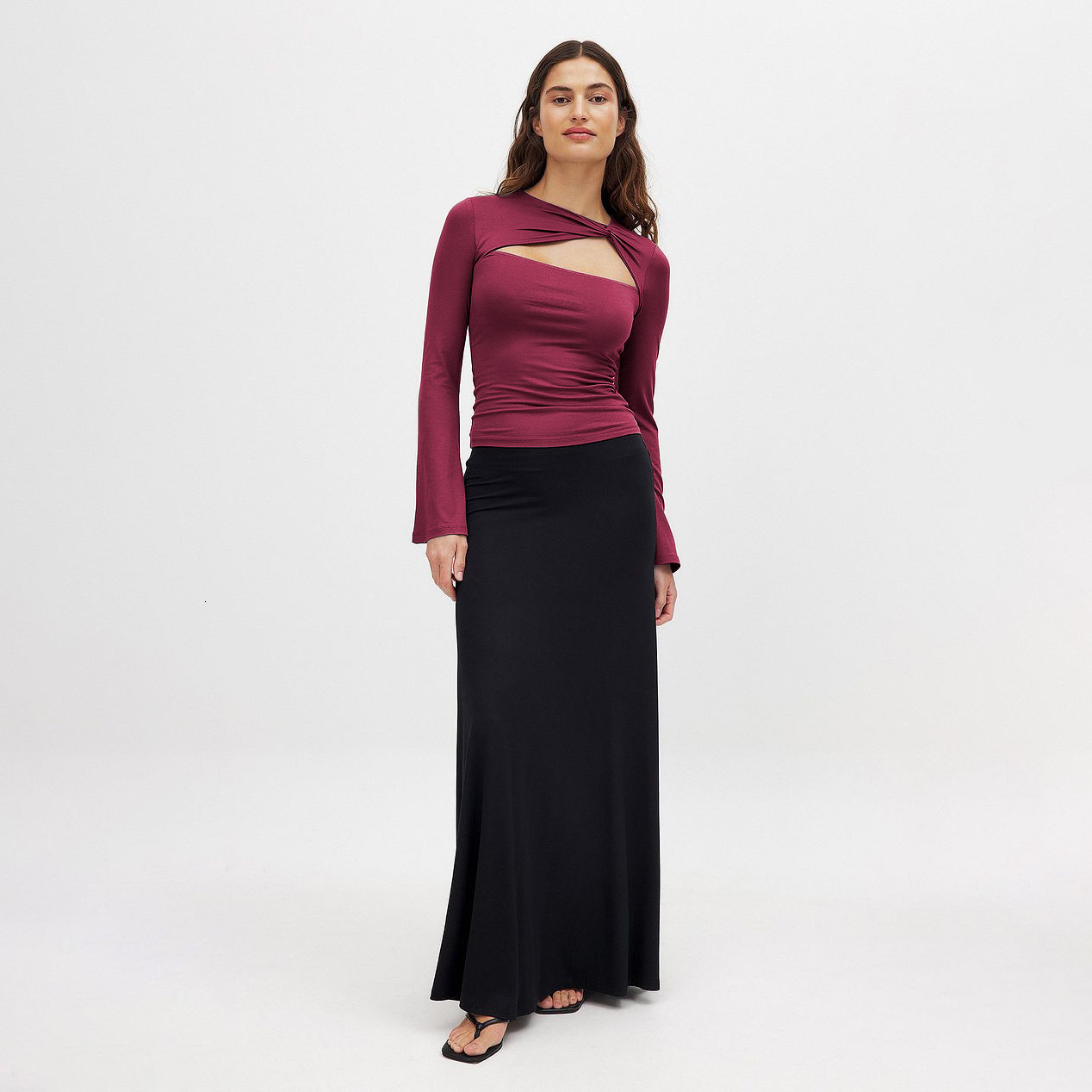 Hot-Selling Autumn Y2K Spicy Girl Collarbone Hollow Twist Long-Sleeve T-Shirt Pure Desire Style Slim Niche Top