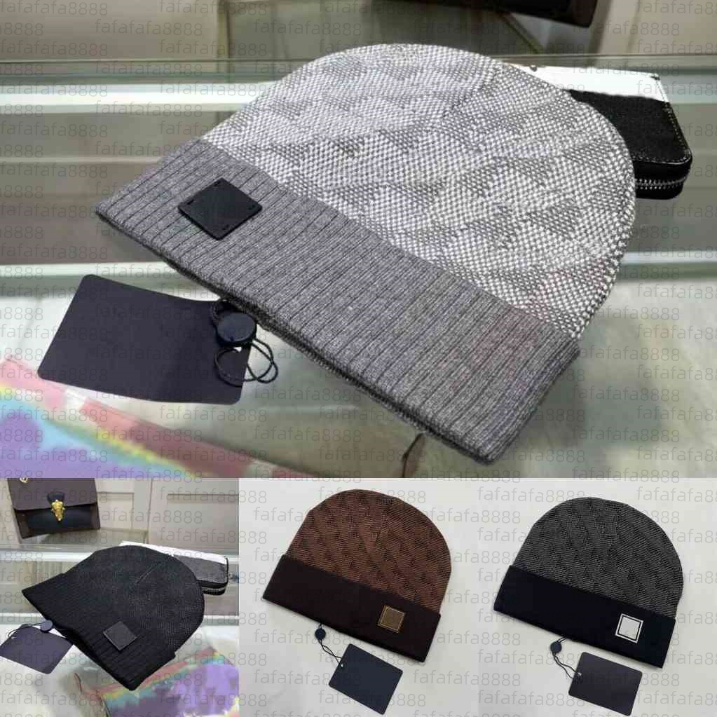 Plaid designer beanie winter designer hats for men bonnet luxe brown gray knitted luxury skull cap women classical keep warm skiing outdoor travel faf284