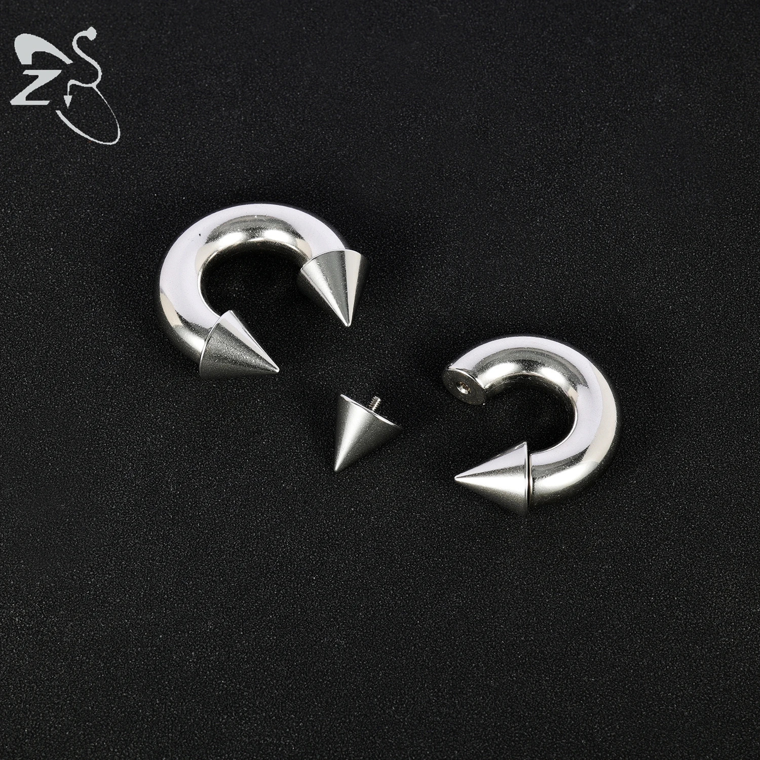ZS 1PC 2/4/6/8G Spike Horseshoe Nose Ring Stainelss Steel Cone Large Gauge Piercings Internal Threaded Septum Nose Ear Expander 250805