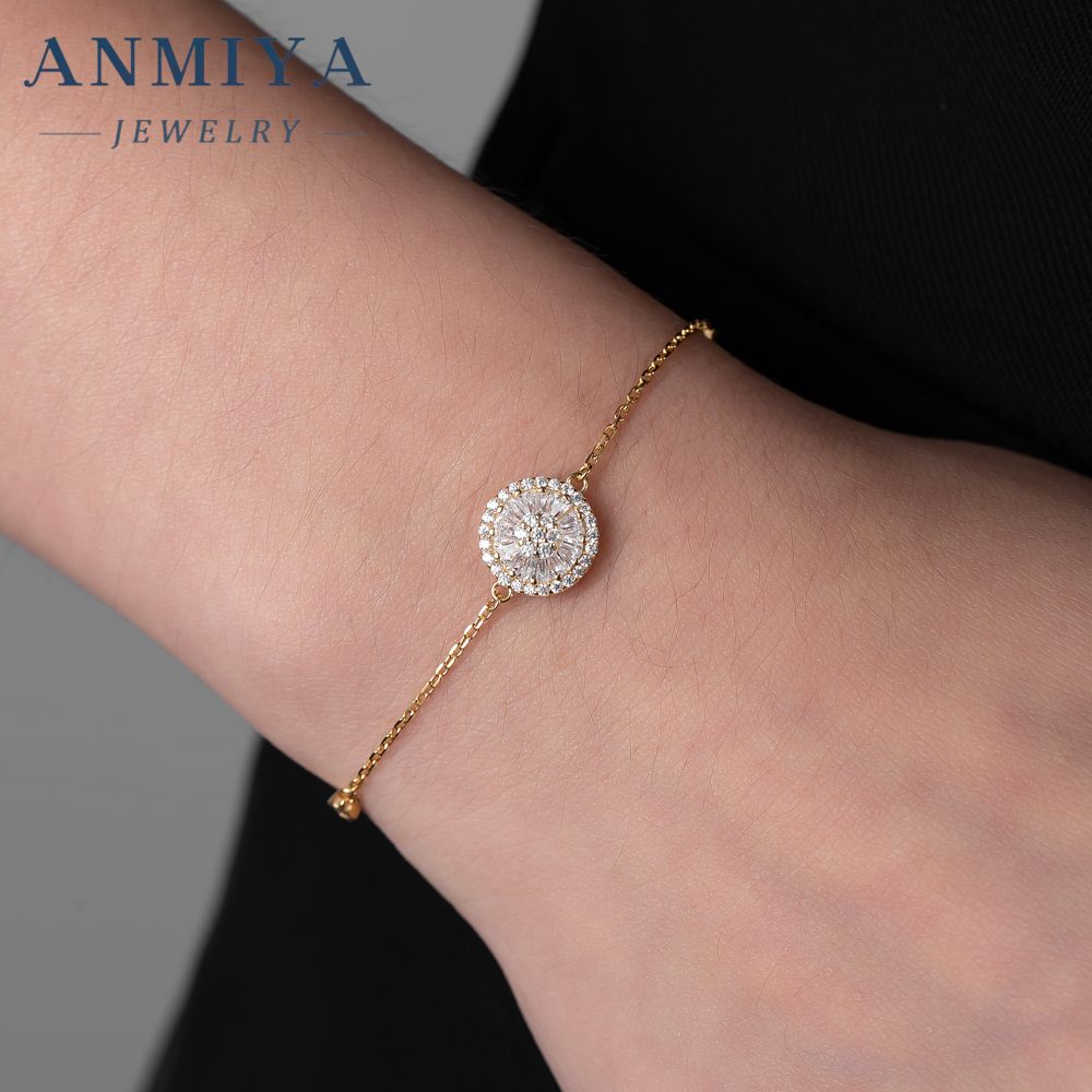 Wholesale Fashionable Charm Inlaid Round Zircon Minimalist Wrist Chain Tennis 18k Gold 925 Silver Bracelet