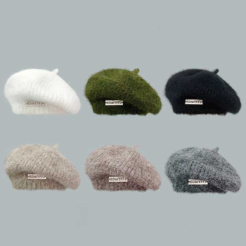 Autumn Winter Knitted Berets for Women Mohair Iron Standard Knitted Hat Girls Plush Painter C All-match Cute Womens Hats XJ250807