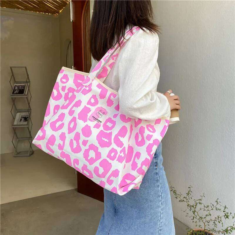 Designer Women's Shoulder Brand Handbags Fashion Large Capacity Leopard Canvas Bags Shopping Tote Bag Female Purses
