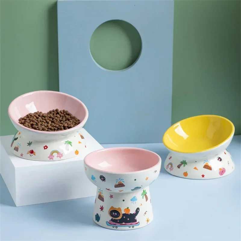 Hot Sale Black Cat Ceramic Pet Bowl High Footed Cat Dog Food Water Feeder Safe Durable Pet Supplies Dog Accessories Y250806