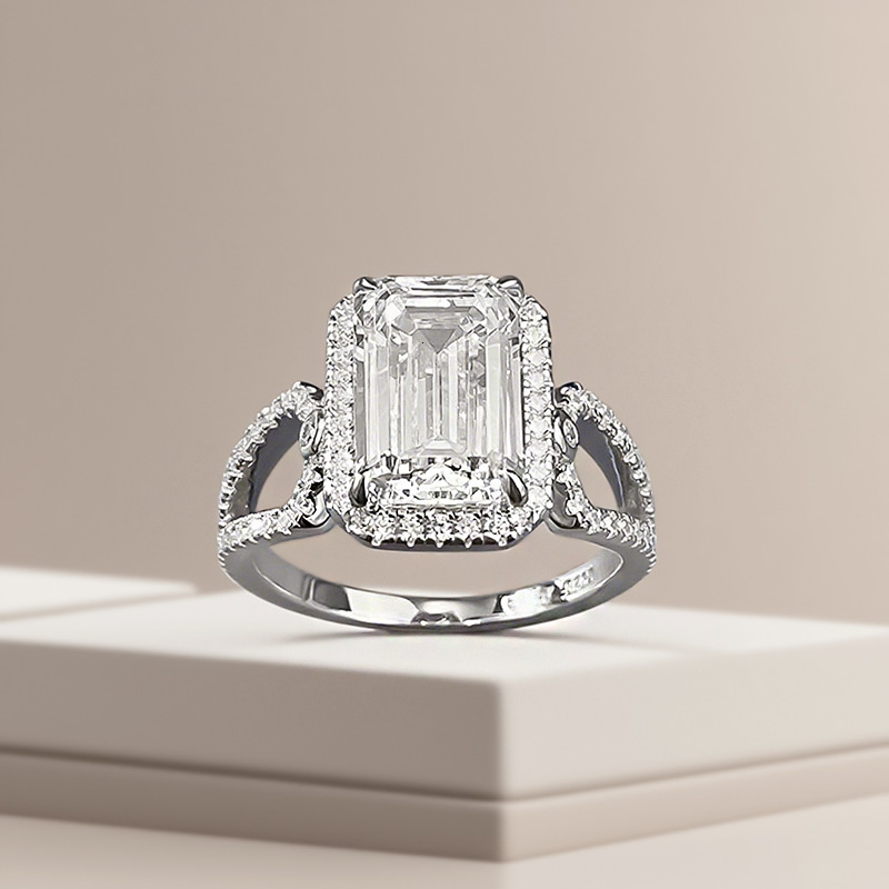 Hui Zhi Wing Jewelry S Silver Rectangular Pagoda Car Flat High Carbon 6 Luxurious Cluster Full mond Ring