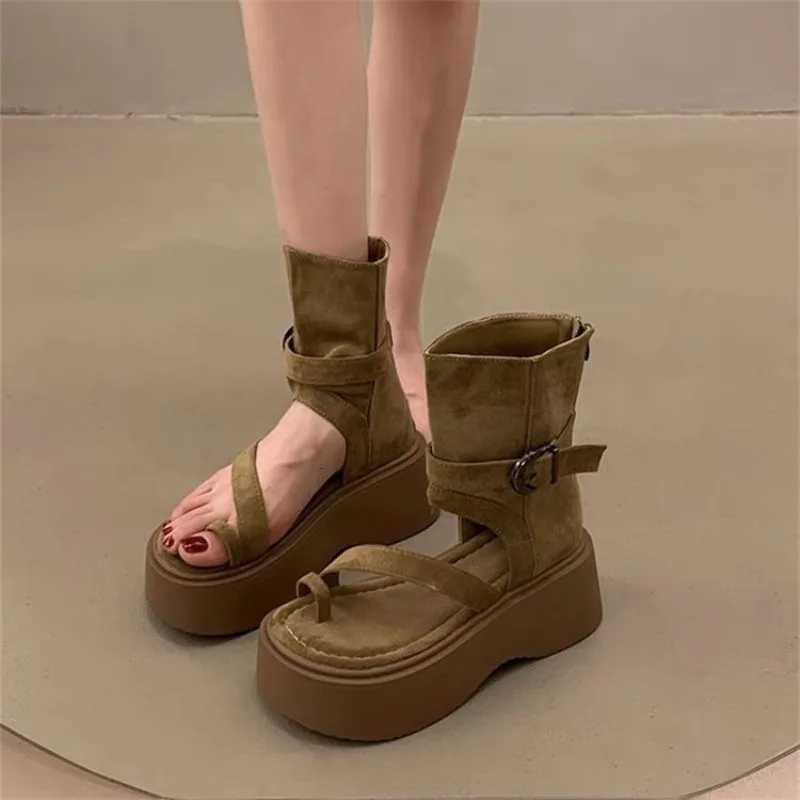 Thick Heel Roman Booties Womens Fi Toe Cover High Top Sandals Heightening Zipper Short Boots Summer Women Shoes Size 40 XJ250807