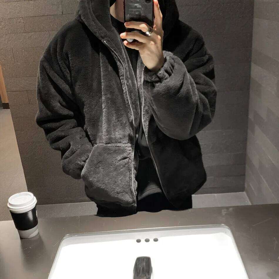 Winter faux lamb wool men's padded thickened loose fleece jacket cotton clothing