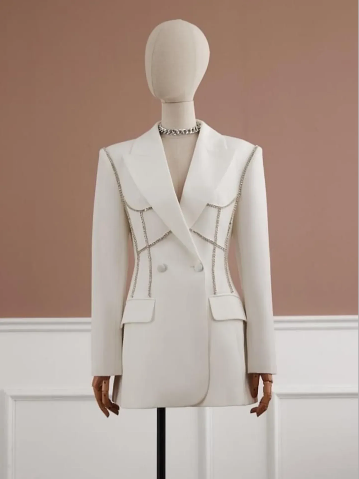 Shining Women's Suit Diamond Double-Breasted Blazer Highwaist A-line Mid-Length Slim Business Office Women Customized