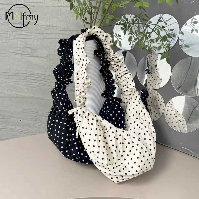 Women Underarm Bag Large Capacity Polka Dot Crossbody Bag All Matched Pleated Dumpling Bag for Outdoor Travel Clutch Purse Z250807