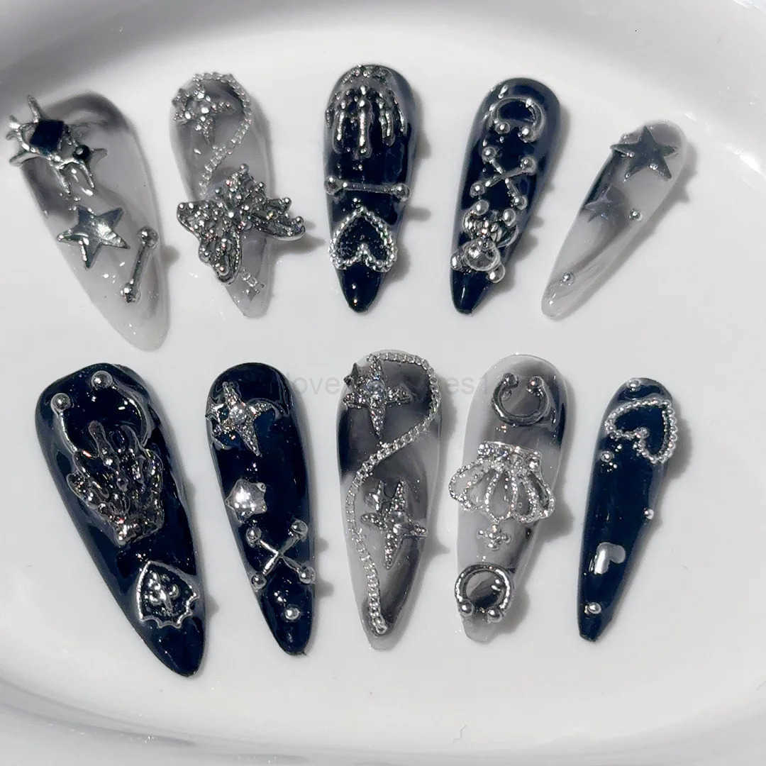 10pcs Halloween Handmade Press-on Nails European Heavy Metal 3D Fake Nails Wearable Detachable Spice Girls False Nails Z250807