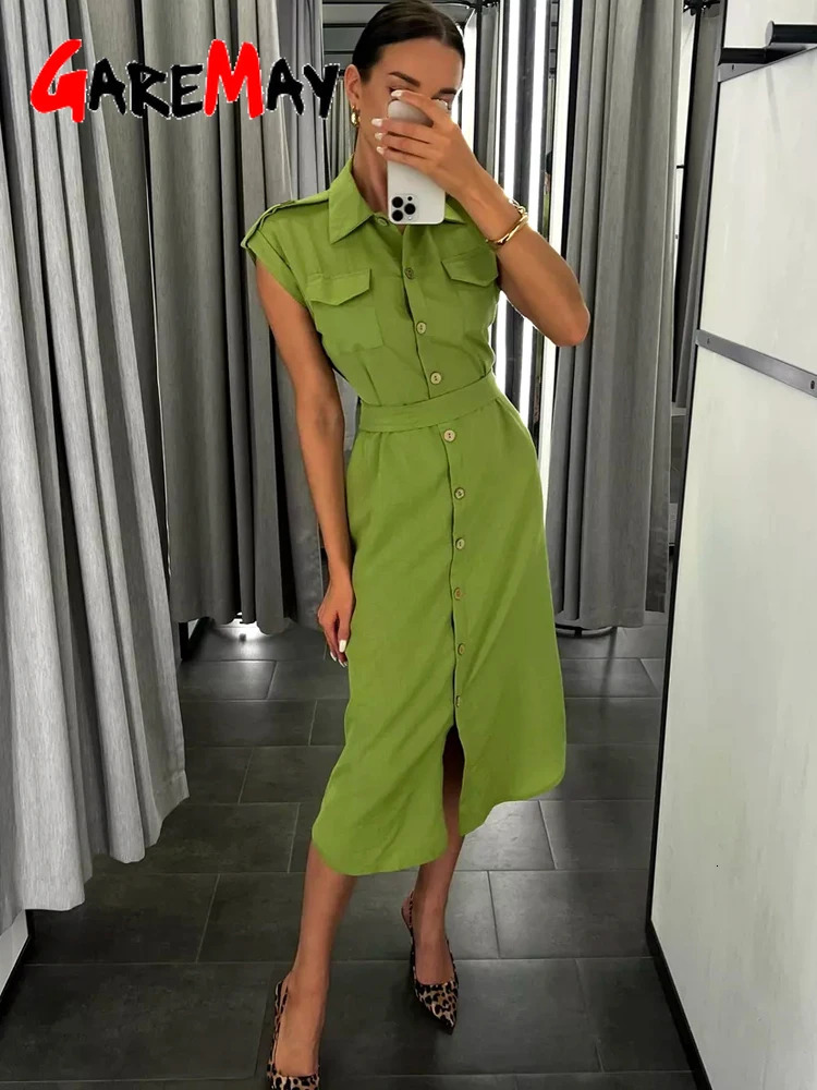 Womens Long Summer Dress Vintage A-line Casual Light Midi Dress Short Sleeve Elegant Blue Green Dress for Women 2025 250804