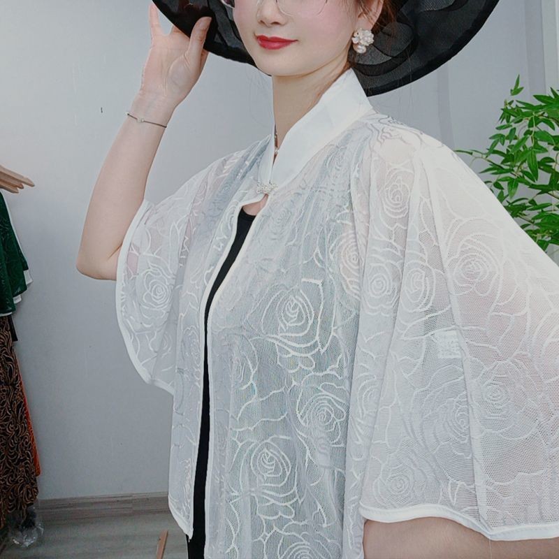 K1612 Cheongsam shawl with sunscreen shirt summer thin ice silk jacket short retro cloak with skirt stylish cloak