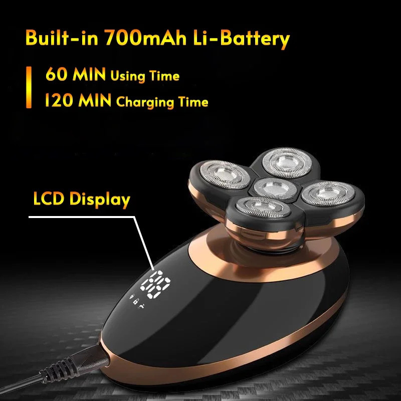 5 In 1 Electric Shaver For Men Bald Head Hair Clipper Nose Trimmer Floating 5 Blade Heads Shaving Beard Knife Rechargeable Razor 250805