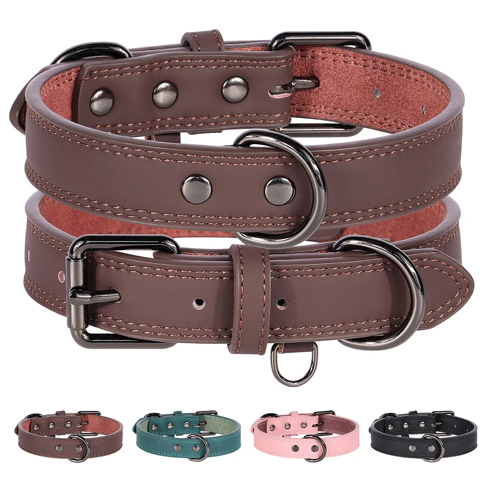 Soft Durable Real Leather Dog Collar Genuine Leather Pet Collars for Small Medium Large Dogs German shepherd Brown Black 250805