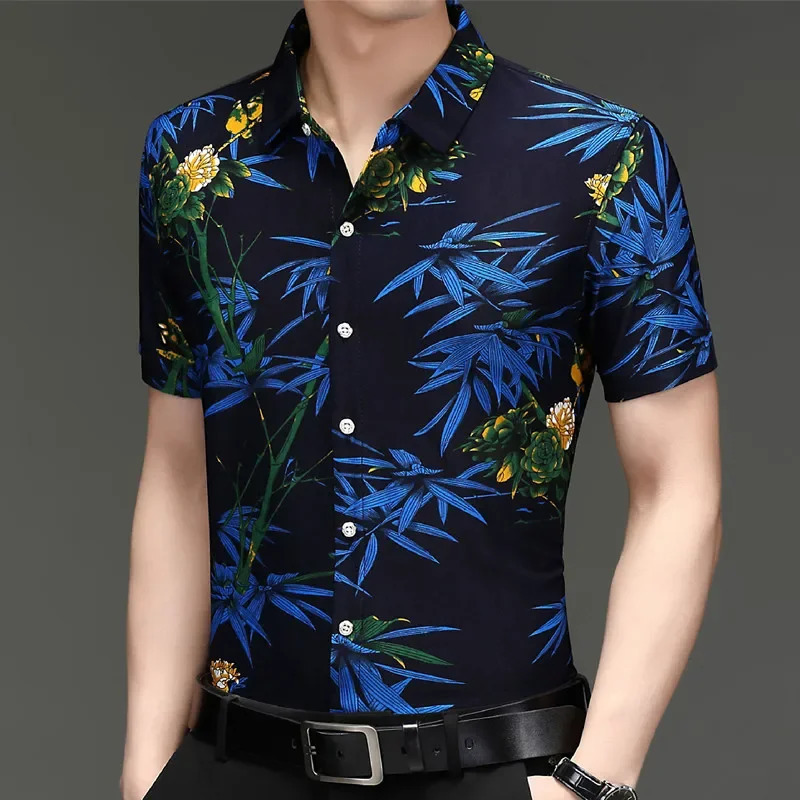 Summer Mens Flower Animal Pattern Short sleeved Shirt Top 250807