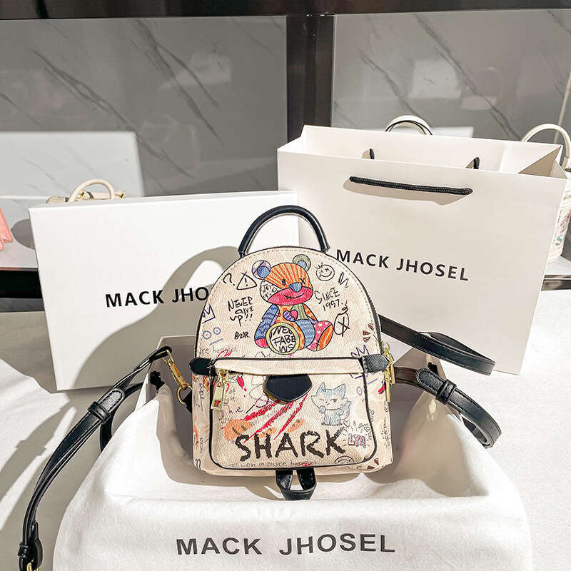 Hong Kong kJhosel Genuine Leather Graffiti Backpack High-End Feel Double Shoulder Bag for Women 202 Fashion