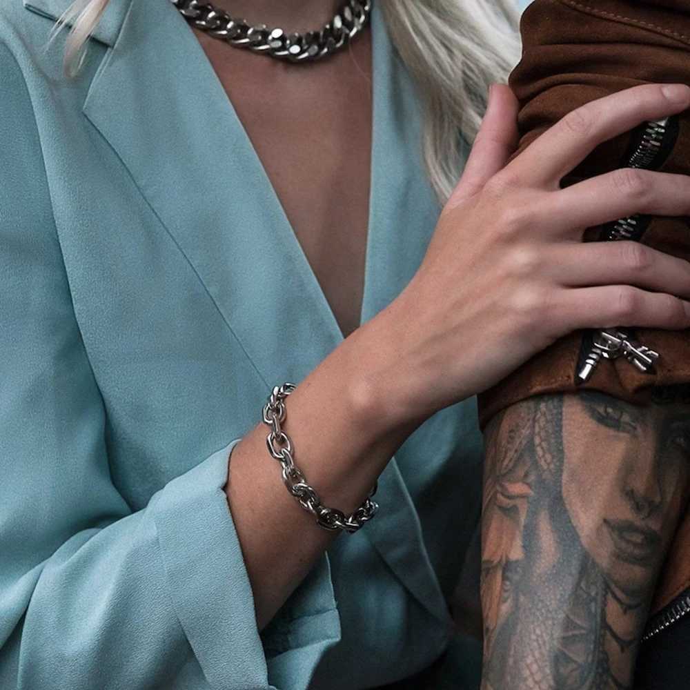 Punk Heavy Beveled Cable Chain Bracelet for Women Men Stainless Steel Chunky Thick Link Chain Bracelet Grunge Y2K Bracelet W250807