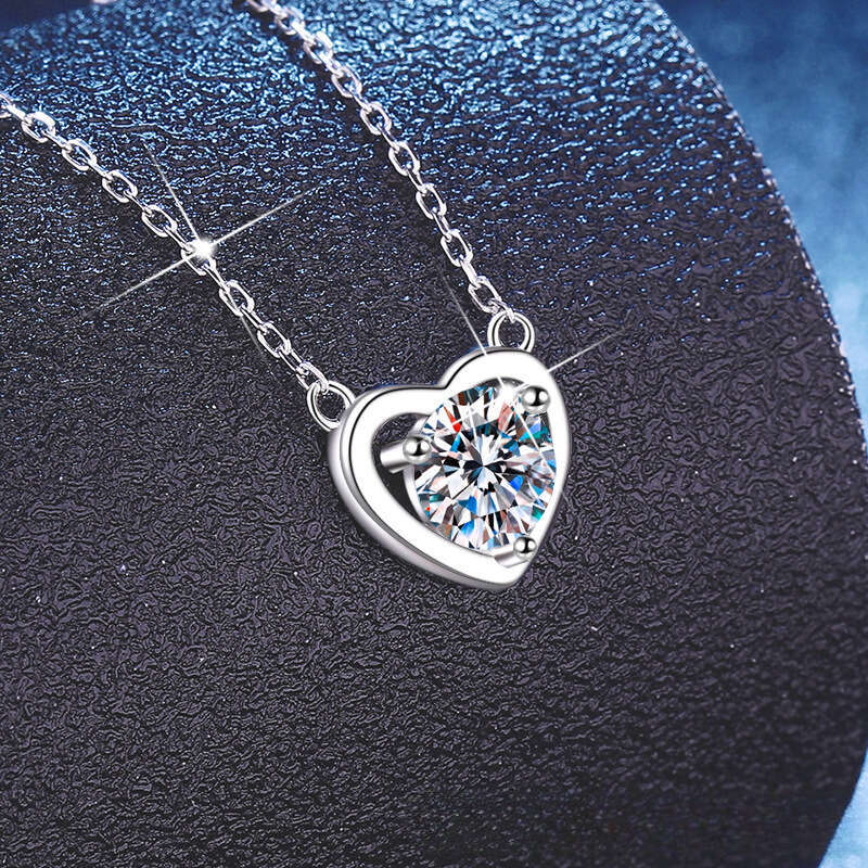 Moissanite Necklace S Sterling Sier Heart Single Dia Pendant Simple Versatile Heart-shaped Collarbone Chain
