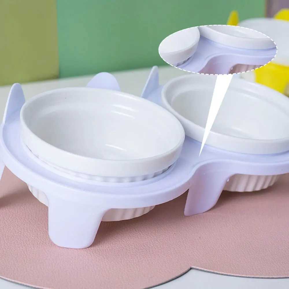 Colorful Cat Bowl Double Bowl Ceramic Cat Food Pot Cervical Protection High Foot Diagonal Water Bowl For Drinking Feeding Y250806