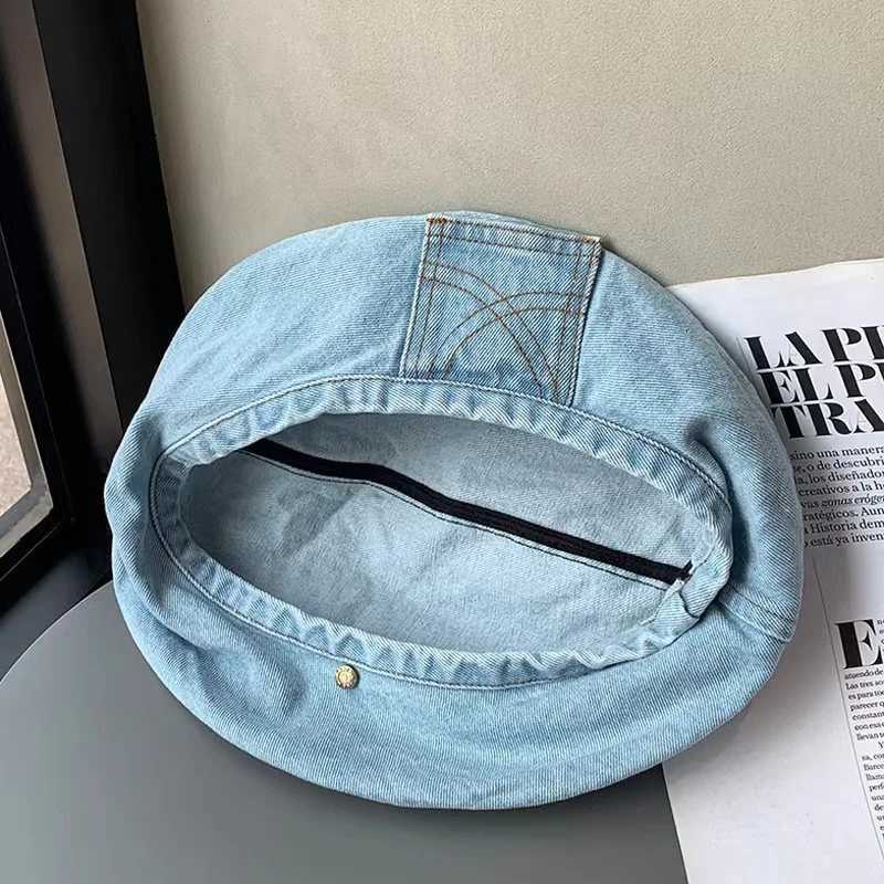Womens Artistic Style Retro Washed Cotton Denim Pocket Heaear Fashion Painter Cs Beret Hat XJ250807