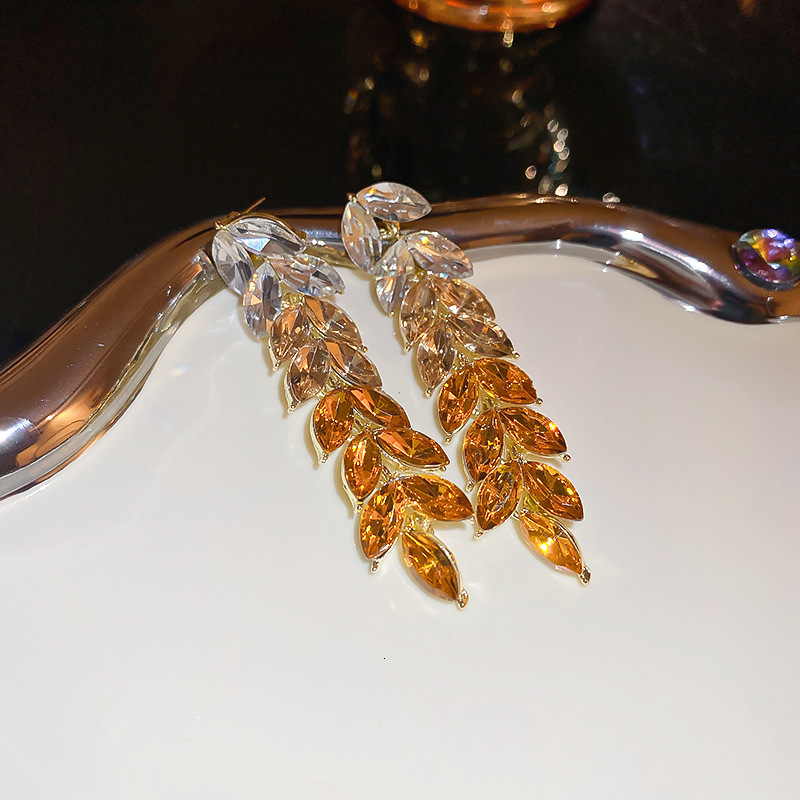 Colored Diamond Tassel Wheat Women's Long Earrings Free Shipping Designer Luxury Fashion Super Bright Earrings European And American Style Ear Ac