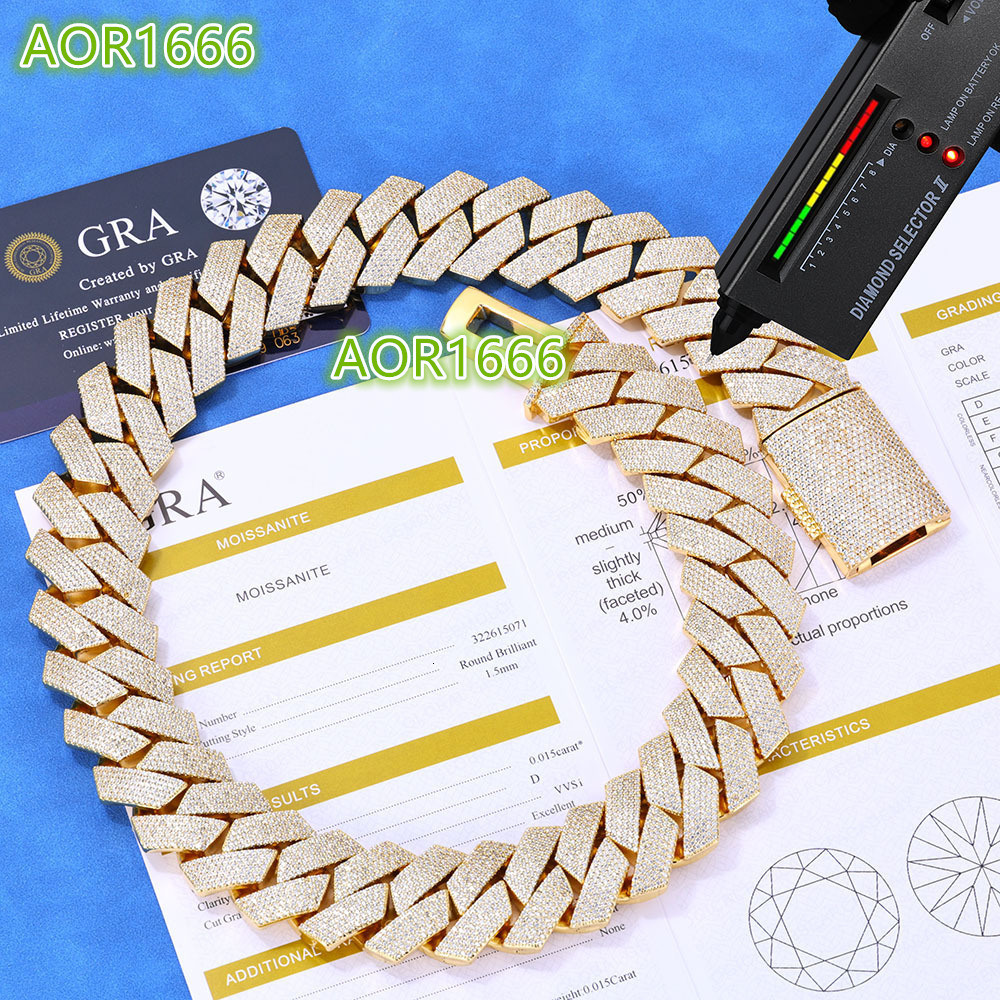 VVS Moissanite Hip Hop S925 Sterling Silver High Quality 20MM Diamond Cuban Link Chain Three Row Cuban Link Chain Necklace