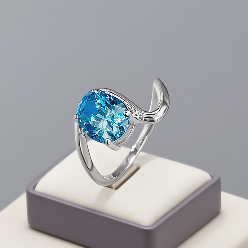 Hui Zhi Wing Jewelry New S Silver Wave Sea Blue Pigeon Egg Design Ring