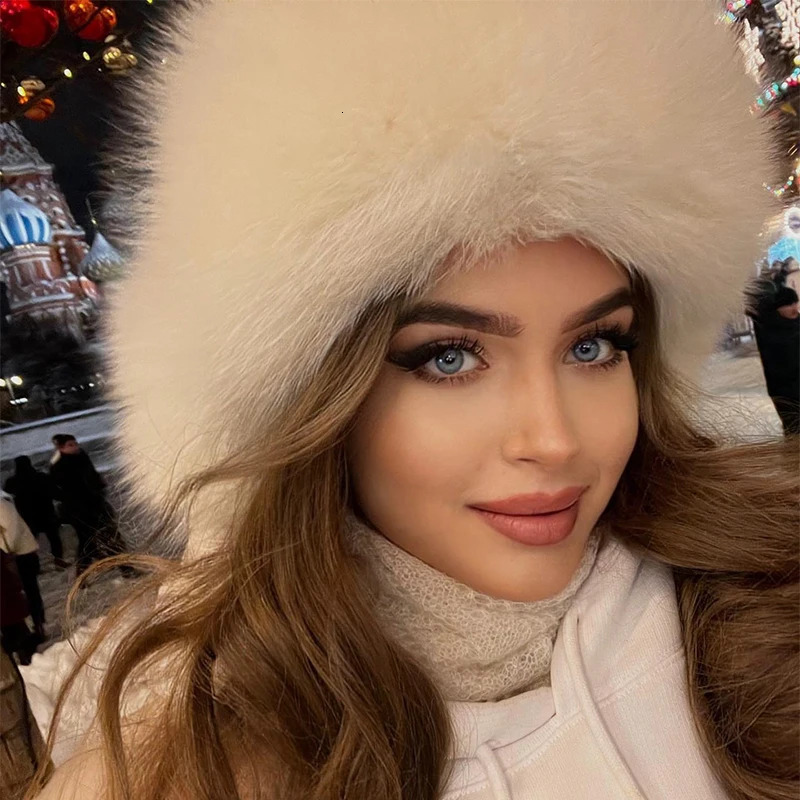 Winter Women Fluffy Furry Faux Fox Fur Bomber Hats Flaps Vintage Y2k Girls Warm Earflap Snow Ski Hat Caps Russian 250806