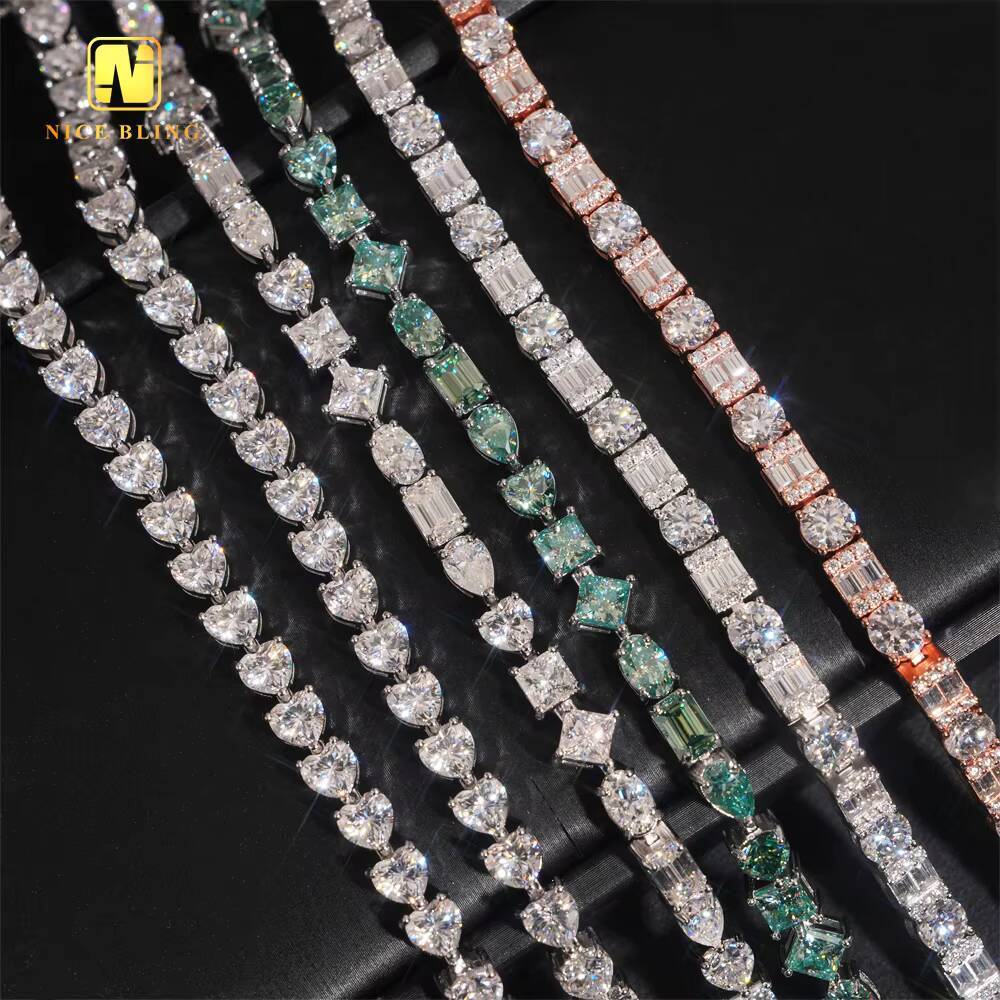 Marquise Emerald Oval Pear Cut VVS Moissanite 925 Silver Fashion Hip Hop Jewelry Iced Out Bracelet Blue Diamond Tennis Chain
