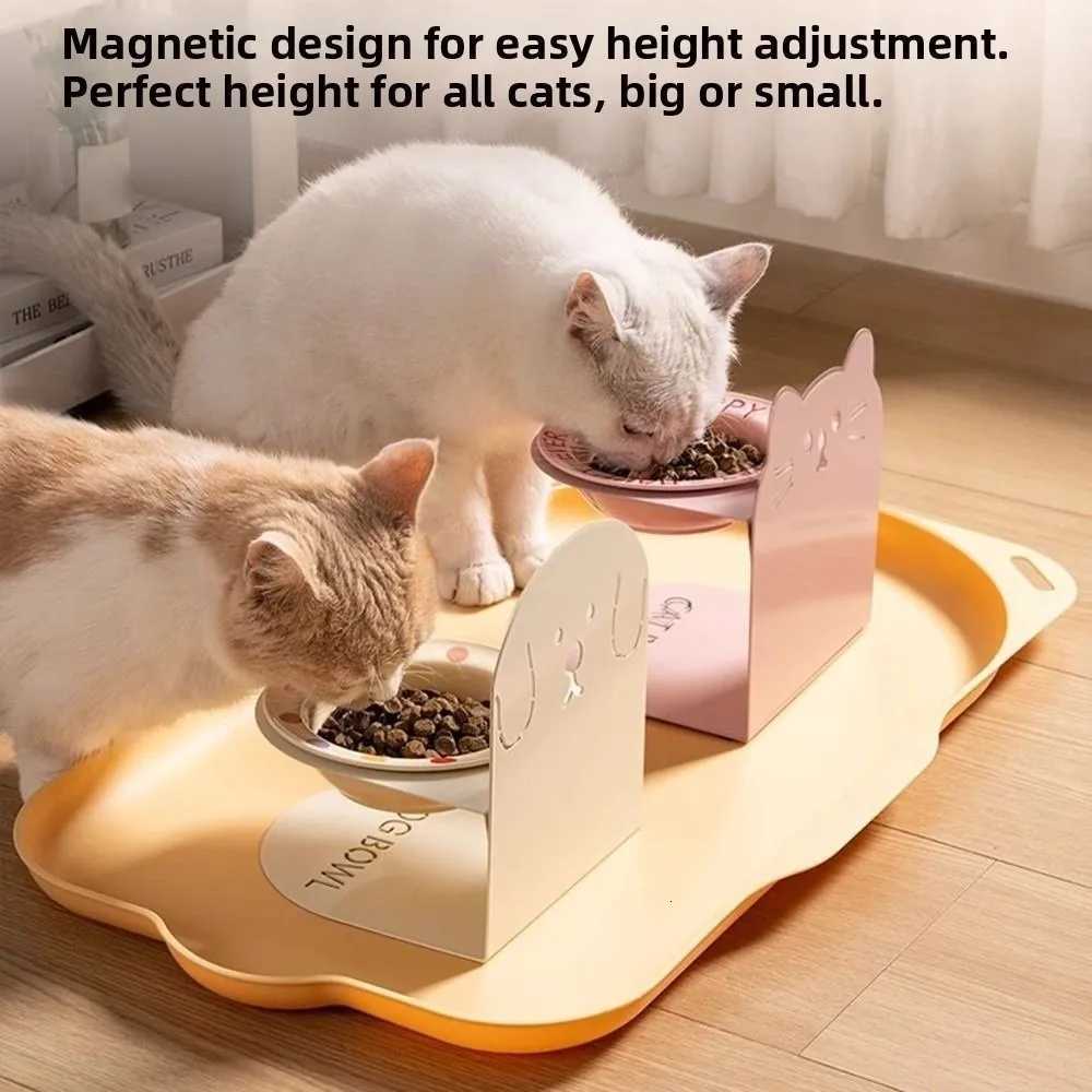Anti Vomiting Ceramic Cat Bowl Anti Slip Inclined Elevated Cat Water Bowl Adjustable Height Stable Cat High Footed Bowl Y250806