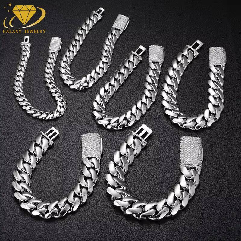 Heavy Duty Cuban Chains Solid 925 Sterling Silver 8mm-20mm Wholesale Moissanite Clasp Thick Cuban Link Bracelet Necklace