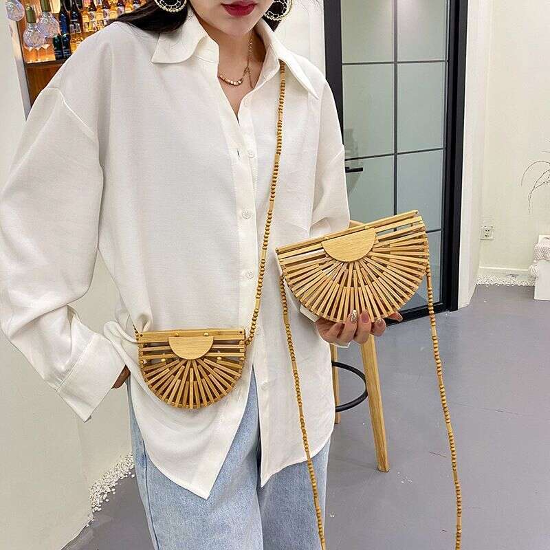 Summer New Woven Straw For Women Bamboo Crossbody Vacation Beach Shoulder Bag