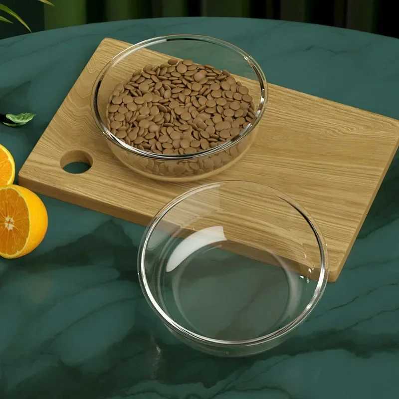 Glass Cat Bowls Small Dog Food Feeding Puppy Water Feeder with Metal Frame Single or Double Option Pet Product Supplies Y250806