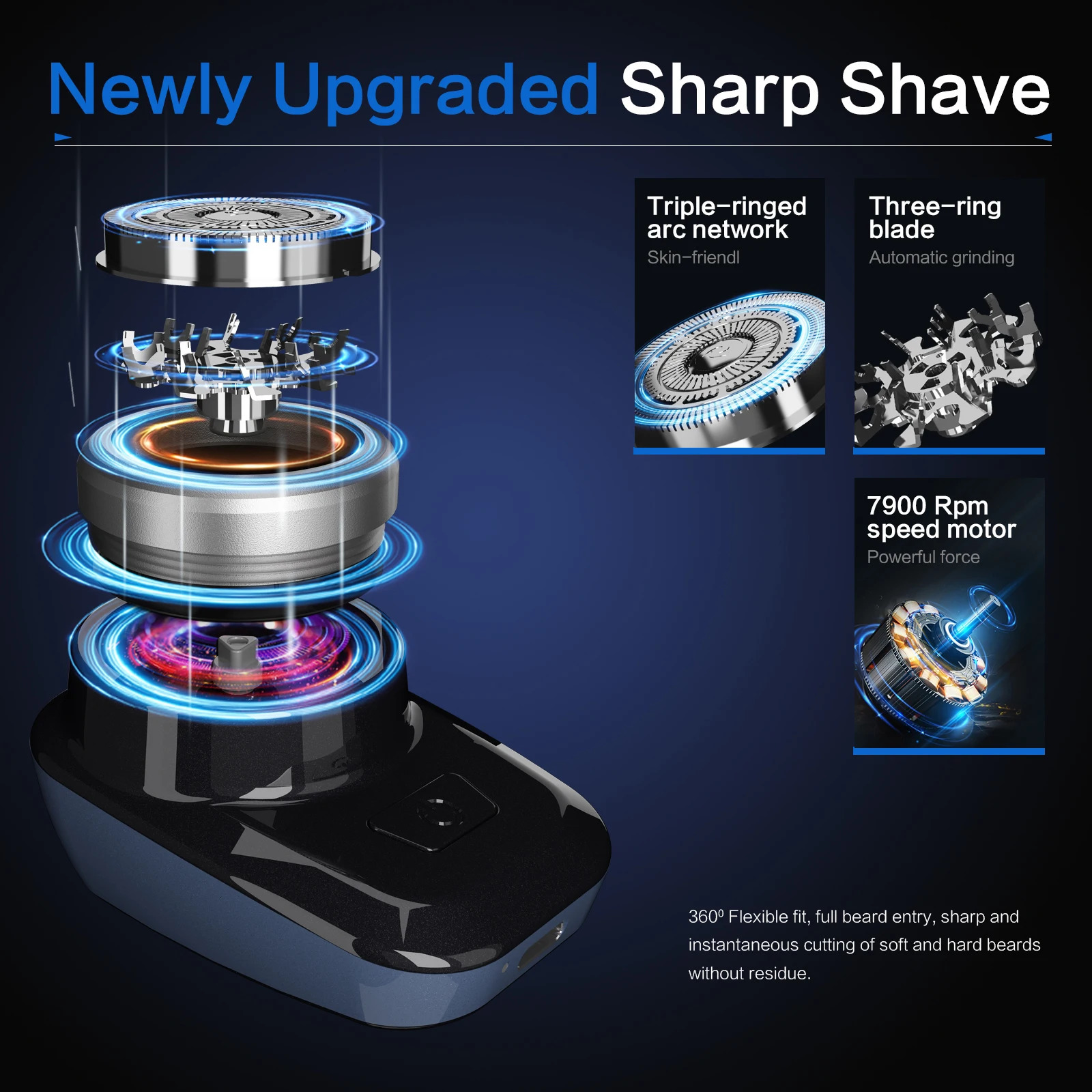 Mini Electric Shaver Self Sharpening Shaver Portable Shaver Beard Trimmer Rechargeable Razor for Men 7900 Rpm LPX7 Waterproof 250805