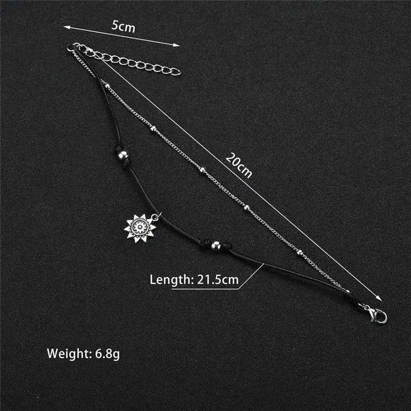 S014 Vintage Boho Multi Layer Beads Anklets For Women Fashion Sun Pendent Anklet Handmade Chain Foot Party Jewelry Leg Y250805