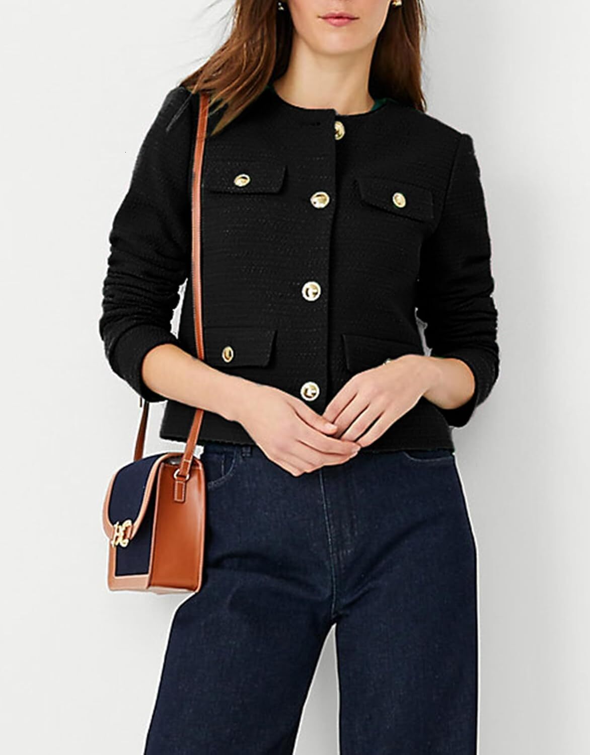 Cropped Tweed Blazer Jackets for Women Elegant Slim Collarless Business Casual Outfits