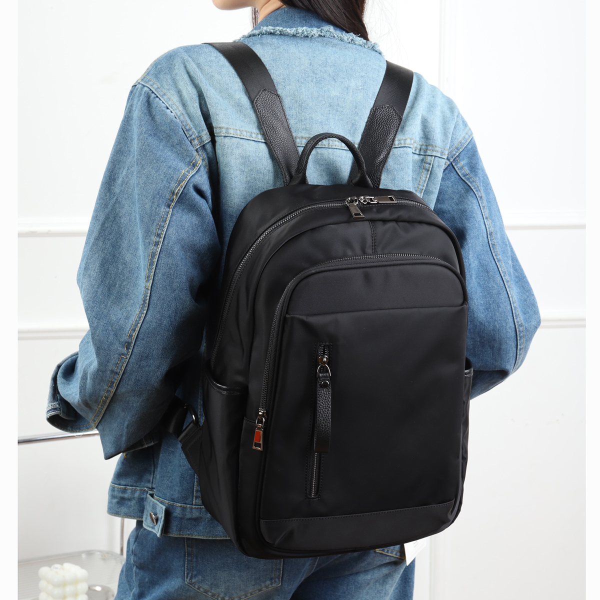 5639XL01 Waterproof Fabric Neutral Style Backpack High-capacity Paired With Cowhide Leather Lightweight and Simple Business Travel Computer Bag