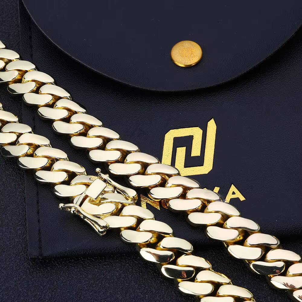 Wholesale 10mm-22mm Solid Cuban Chain Necklace 14K Gold Plated Heavy Miami Cuban Link Chain Hip Hop Men Fine Jewelry