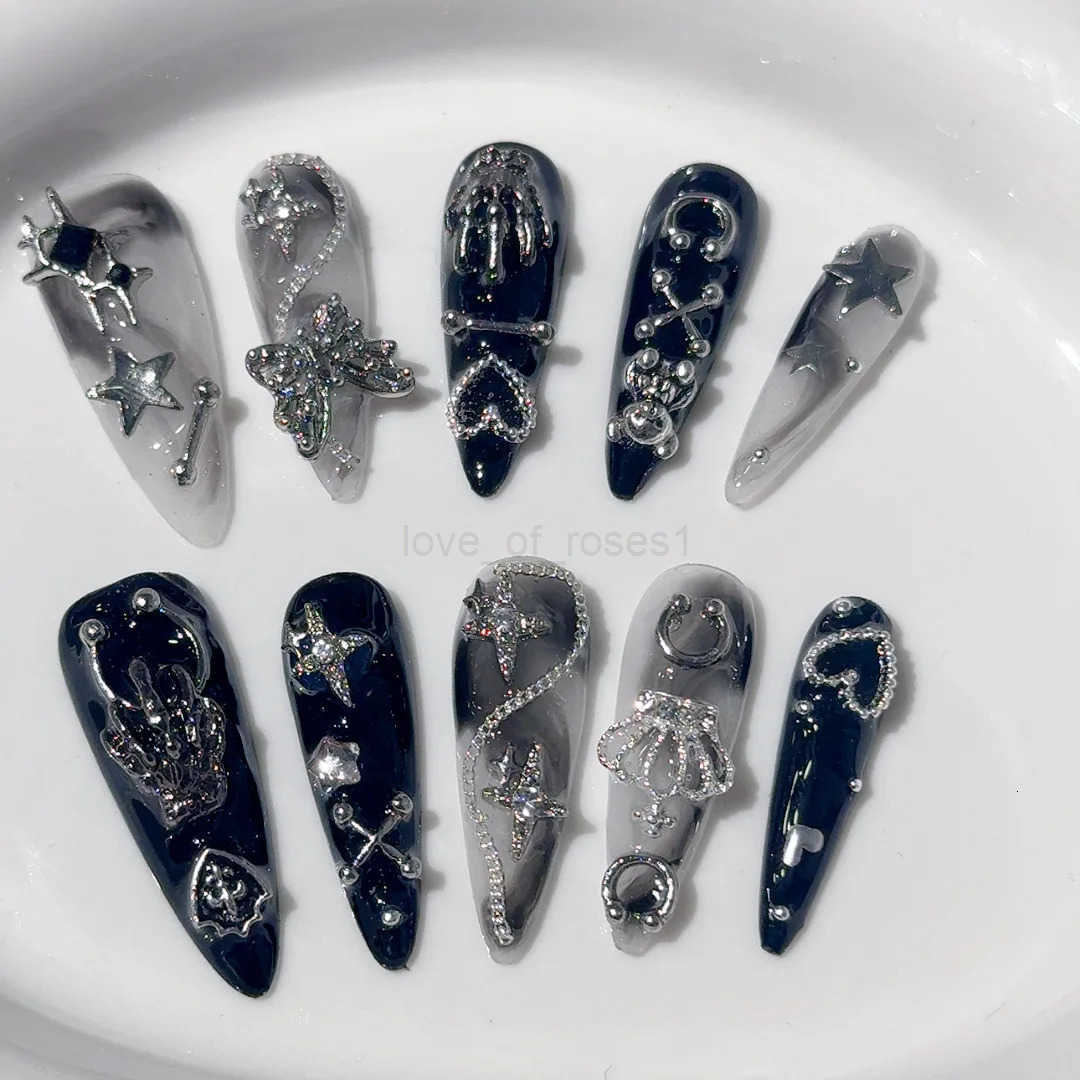 10pcs Halloween Handmade Press-on Nails European Heavy Metal 3D Fake Nails Wearable Detachable Spice Girls False Nails Z250807
